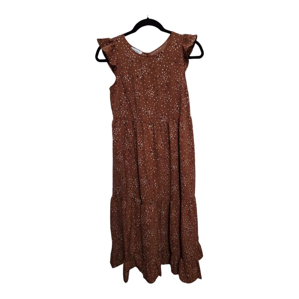 Brannan Dress Size XS Cinnamon Brown Polka Dots Tiered Ruffles Cottagecore NEW